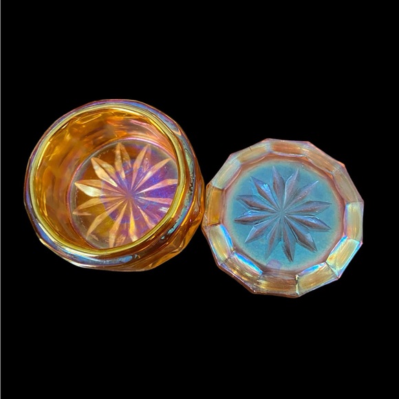 Rare Antique Josef Inwald Carnival Glass Marigold Jacobean Ranger Powder Jar - Picture 4 of 6